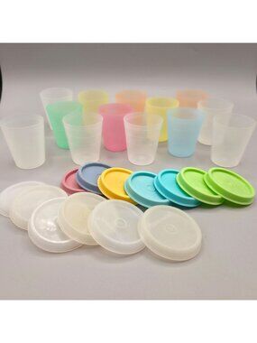 Vintage Tupperware Pastel Clear Mini Cups With Lids 2 Oz Each Set Of 13